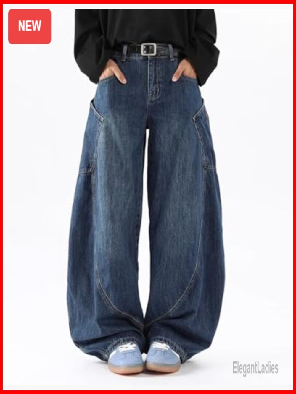 Baggy Barrel Wide Leg Jeans Loose Fit Streetwear Y2K Hip Hop Denim Pants - Picture 2 of 7